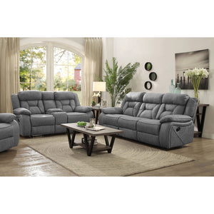 English Elm Orson Grey 2-Piece Reclining Living Room Set with Plush Microfiber, Storage Console, Modern Channeling Elegance B062S00848