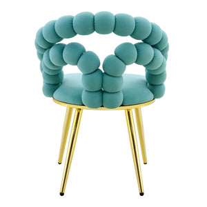 English Elm Set of 4 Velvet Bubble Chain Dining Chairs with Glam Metal Legs for Modern Kitchens Gold,Teal W1512P491827