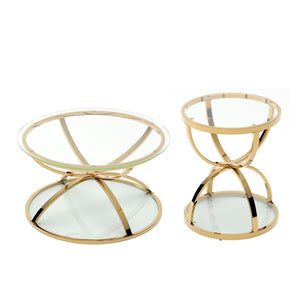 English Elm Modern Two-piece Round Tempered Glass Coffee Table Set with Gold Iron Ring Frames W757S00057