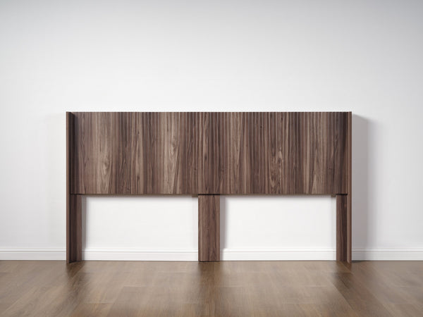 English Elm Modern Farmhouse Wood Headboard King Size 80.2" Wide Wall-Mount Fluted Wingback Walnut Brown Elegance W3520P327604