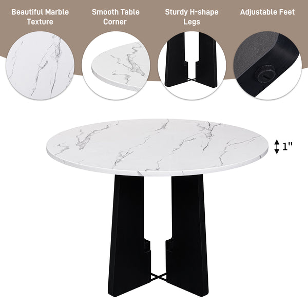 English Elm Round 43-Inch Faux Marble Dining Table for 4 — Mid-Century Modern Cafe Style, 350lb Capacity, Easy Assembly White+Black N752P245707K