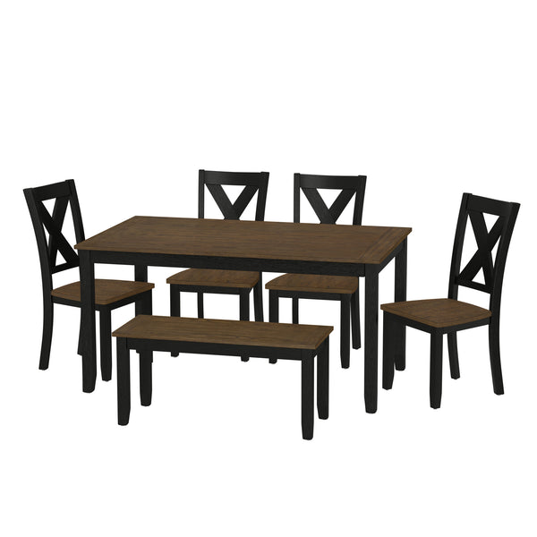 English Elm Wallace & Bay - Brown 6 Piece Dining Table Set — Contemporary Earthen Dusk Wood Finish, Easy-Care 60" Rectangular Dining B361P384401