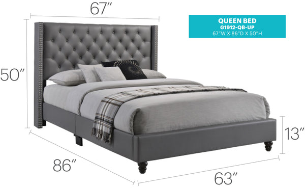 English Elm Stylish full bed with contemporary tufted PU headboard, durable frame, modern neutral finish, easy assembly and comfort LIGHT GREY 8 L x 65 W x 28 H B078118286
