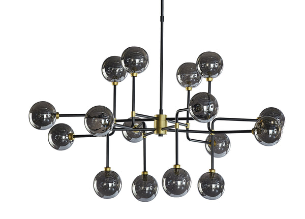 Sunpan Deimos Chandelier - Modern Ceiling Light with Smoke Grey Glass and Black Iron, Perfect for Any Space Large - 45W x 45D x 55H