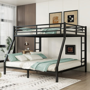 English Elm Metal Queen Over King Bunk Bed – Heavy-Duty, Space-Saving Design For Teens & Adults, Black Finish W1580S00072