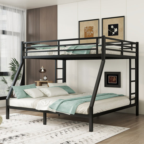 English Elm Metal Queen Over King Bunk Bed – Heavy-Duty, Space-Saving Design For Teens & Adults, Black Finish W1580S00072