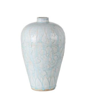 Currey & Company Nanjing Celadon Vase Set Of 2 - Elegant Chinese Ceramic Artistry With Cloud & Lotus Motifs Blue Porcelain 1200-1002-currey-company
