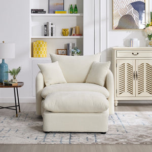 English Elm 360° 360 Swivel Oversized Chenille Armchair with Pocket Spring Seat and Three Throw Pillows Beige W1361S00094