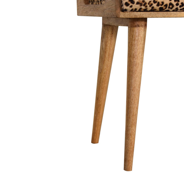 English Elm Solid Leopard Velvet Tray Footstool with 100% Mango Wood Frame, Nordic Legs, Modern Upholstery Brown Oak B182P202486