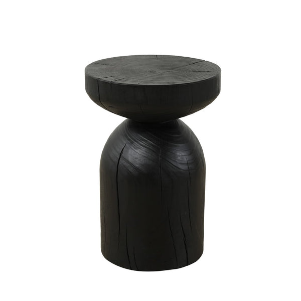 English Elm Solid Mango Wood Round Accent Table Hand Burned Finish Sculptural Plant Stand Nightstand W347P430101