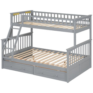 English Elm Twin Convertible Bunk Bed with Built-In Rolling Drawers and Solid Pine/MDF Frame, Space-Saving Durable Design Gray N7090004020E