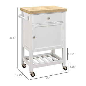 English Elm Mobile Rolling Kitchen Cart with Rubberwood Top Cabinet Drawer and Locking Casters T3971P469975