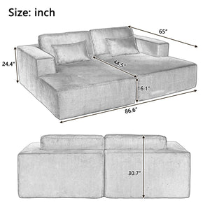 English Elm U_Style Corduroy Double Sofa Bed with Plush Supportive Sponge-Spring Seats and Removable Back Cushions Gray WY000449AAE