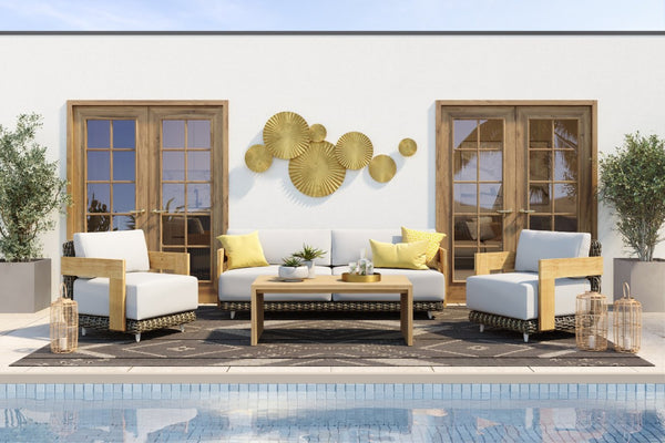 Sunpan POTENZA Sofa - Luxurious Palazzo Cream with Teak Frame, Deep Seating for Indoor & Outdoor Relaxation 109510