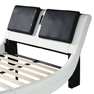 English Elm Faux Leather Queen Platform Bed with Rgb Lighting Bluetooth Speaker Massage Headboard W2297S00027