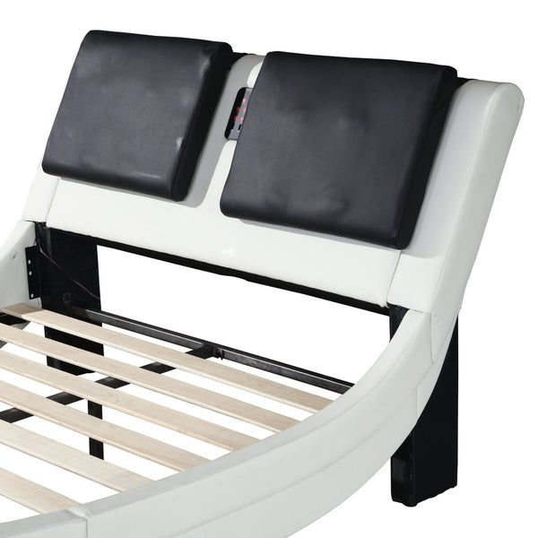 English Elm Faux Leather Queen Platform Bed with Rgb Lighting Bluetooth Speaker Massage Headboard W2297S00027