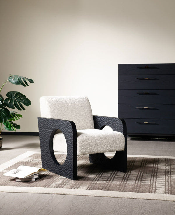 VIG Furniture Modrest Midland - Modern Off White Fabric + Black Oak Accent Chair VGVC-S2306A-WHT