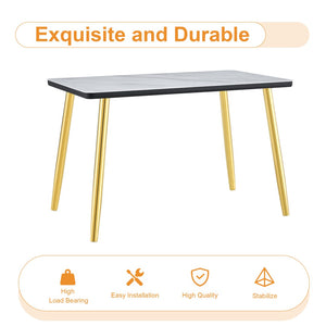English Elm Table and Chair Set Marble Glass Top Gold Legs Four Seat Dining for Small Spaces Black,Transparent,White+Gold W1151S04654