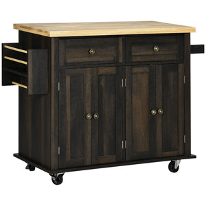 English Elm HOMCOM Modern Mobile Kitchen Island Cart with Butcher Block Top, Spice Rack, Drawers & Locking Casters W2225P173894