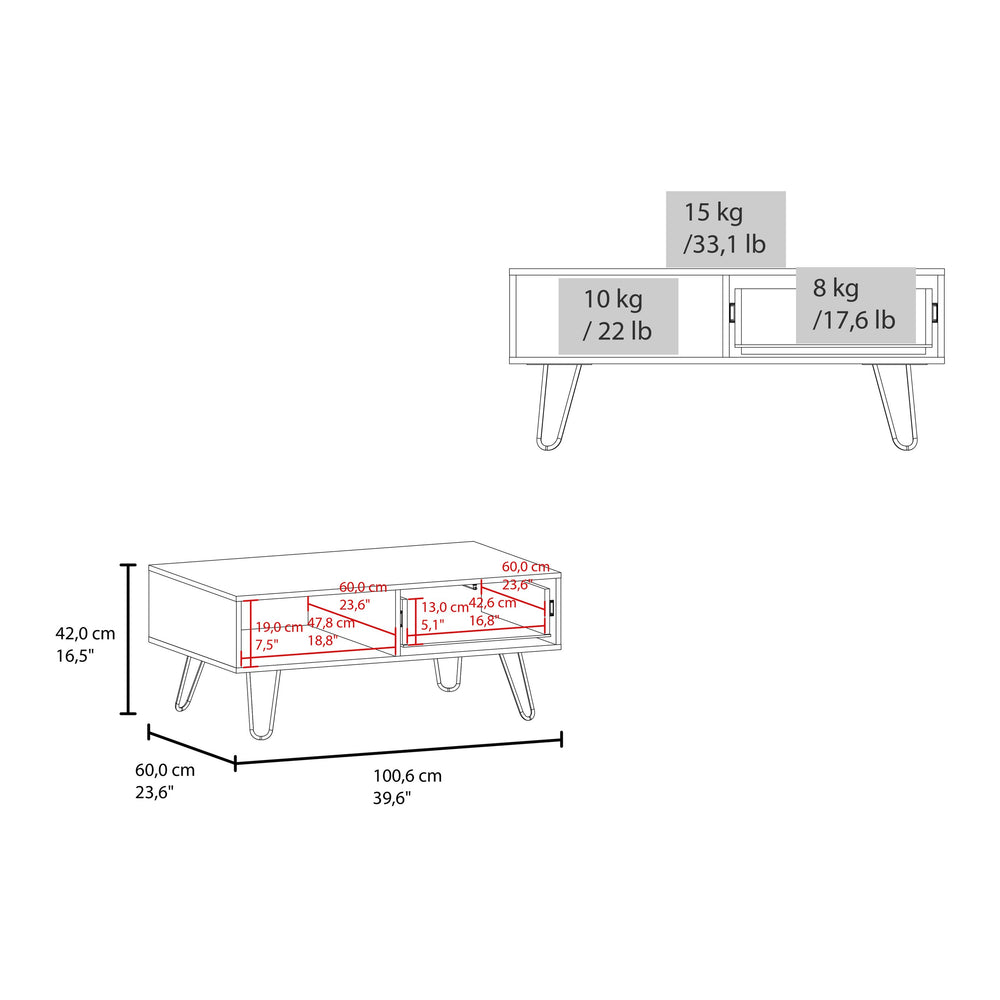 English Elm Tori 39" Coffee Table with Drawer & Shelf, Slanted Metal Legs, Modern Multi Finish, Compact Chic B070P254785