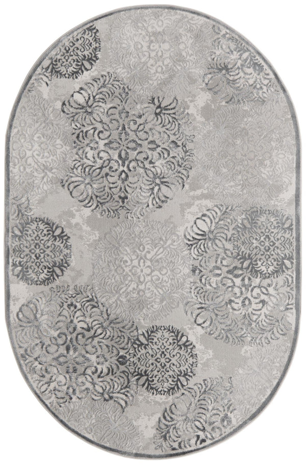 Unique Loom Aberdeen Chatsworth Machine Made Polka Dots Rug Gray, Ivory 5' 3" x 8' 0"