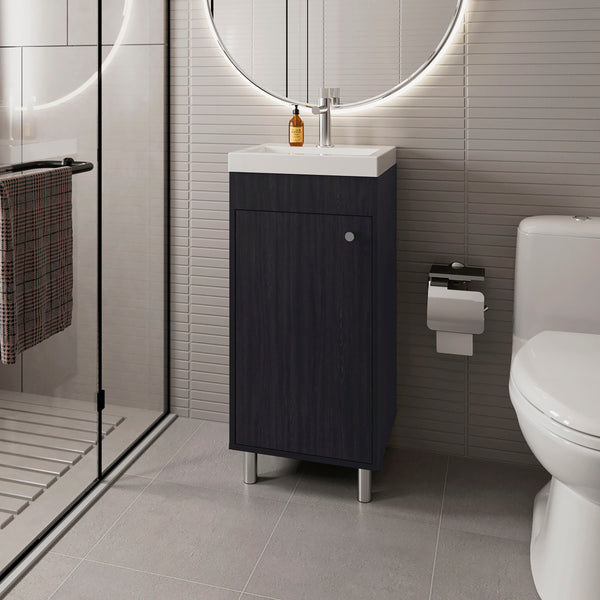 English Elm FM Floating Bathroom Vanity with Integrated Sink and Soft-Close Cabinet for Sleek Modern Storage Wenge 33.5 L x 18.9 W x 11.4 H B128P335853