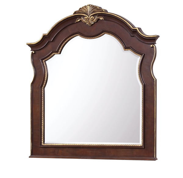 English Elm Paris Cherry G09300-M Mirror with Beveled Glass, Carved Wood Frame, Gold Accents, 51"H x 47"W B078P301020
