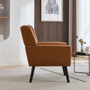 English Elm Modern Soft Leather Accent Chair with Ergonomic PU Upholstery, Solid Wood Black Legs, 250lb Capacity, Compact Living Room Seat W676P174742