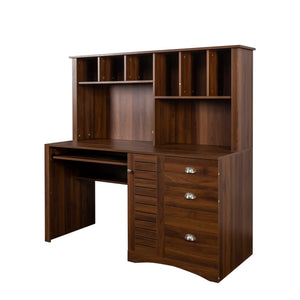 English Elm Home Office Computer Desk with Hutch, Antiqued Finish, Spacious Storage, Waterproof Scratchproof Surface Walnut W331S00186