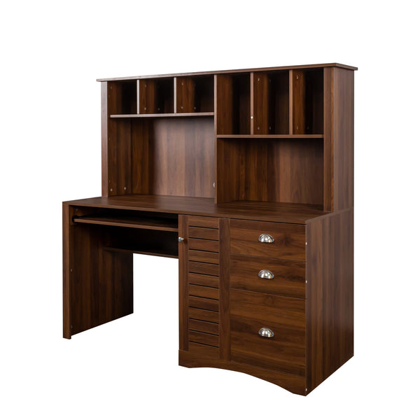 English Elm Home Office Computer Desk with Hutch, Antiqued Finish, Spacious Storage, Waterproof Scratchproof Surface Walnut W331S00186