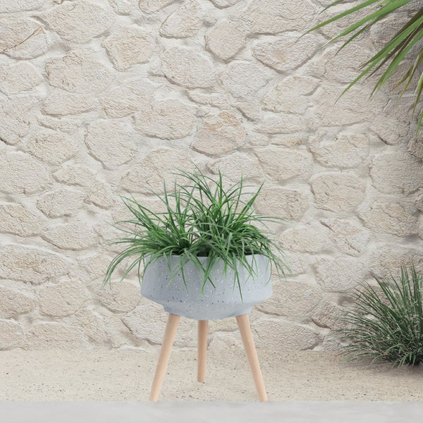 English Elm S/2 Terrazzo Magnesia Planters with Wood Legs for Modern Indoor Outdoor Decor B079106820