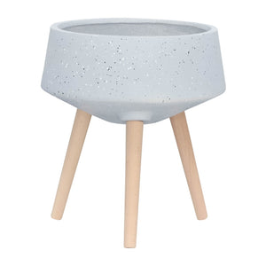 English Elm S/2 Terrazzo Magnesia Planters with Wood Legs for Modern Indoor Outdoor Decor B079106820