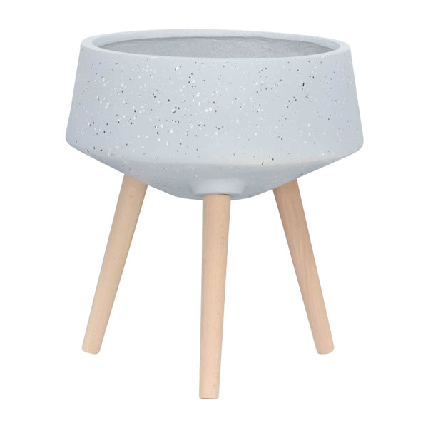 English Elm S/2 Terrazzo Magnesia Planters with Wood Legs for Modern Indoor Outdoor Decor B079106820