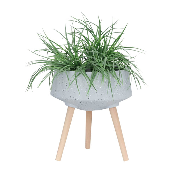 English Elm S/2 Terrazzo Magnesia Planters with Wood Legs for Modern Indoor Outdoor Decor B079106820