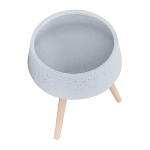 English Elm S/2 Terrazzo Magnesia Planters with Wood Legs for Modern Indoor Outdoor Decor B079106820