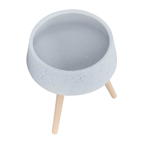 English Elm S/2 Terrazzo Magnesia Planters with Wood Legs for Modern Indoor Outdoor Decor B079106820