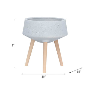 English Elm S/2 Terrazzo Magnesia Planters with Wood Legs for Modern Indoor Outdoor Decor B079106820