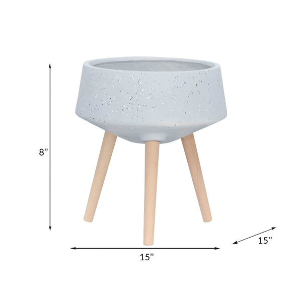 English Elm S/2 Terrazzo Magnesia Planters with Wood Legs for Modern Indoor Outdoor Decor B079106820