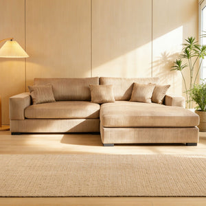 English Elm Mid Century Modern 3 Seater Sectional Sofa with Reversible Chaise and Accent Pillows Brown W876S00348