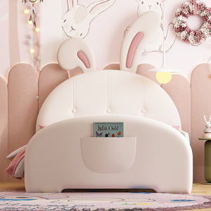 English Elm Twin Rabbit-Shape Upholstered Princess Bed with Headboard & Footboard, Sturdy Slat Platform, Durable MDF Frame White 42.91 L x 34.65 W x 6.5 H N733P198764K
