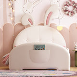 Twin Size Rabbit-Shape Princess Upholstered Bed, Platform with Headboard/Footboard, White