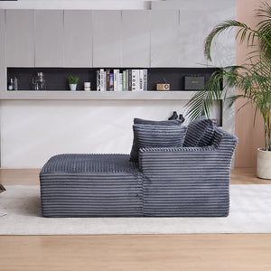 English Elm Oversized Corduroy Chaise Longue Sofa Bed — Modern Deep-Seat Sleeper with Armrests & Pillows for Compact Spaces Grey W1752P264710