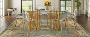English Elm Table and Chair Set Oval Tempered Glass Top Gold Base with 6 Acrylic Seats W1151S04730