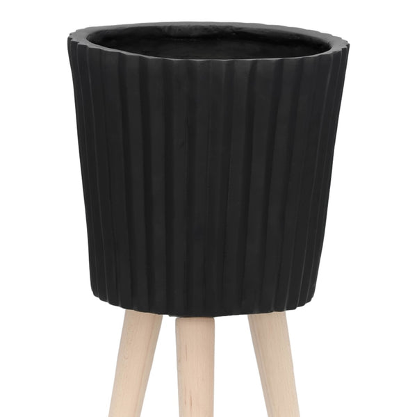 English Elm S/2 Ridged Magnesia Planters with Tapered Wood Legs Modern Matte Black Indoor Set B079106821