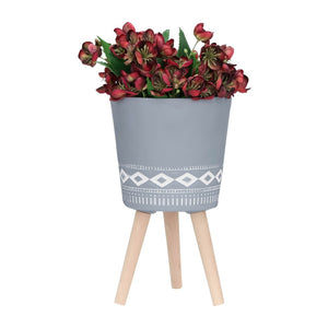 English Elm S/2 Diamond Faceted Magnesia Planters with Wood Legs Mid-century Modern Indoor Outdoor Gray B079106823