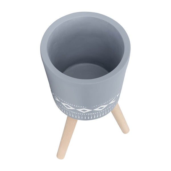 English Elm S/2 Diamond Faceted Magnesia Planters with Wood Legs Mid-century Modern Indoor Outdoor Gray B079106823