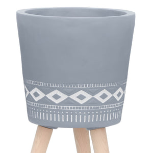 English Elm S/2 Diamond Faceted Magnesia Planters with Wood Legs Mid-century Modern Indoor Outdoor Gray B079106823