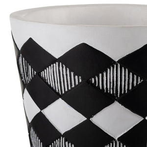 English Elm S/2 Diamond Faceted Magnesia Planters with Wood Legs Mid-century Modern Indoor Outdoor Black B079106825