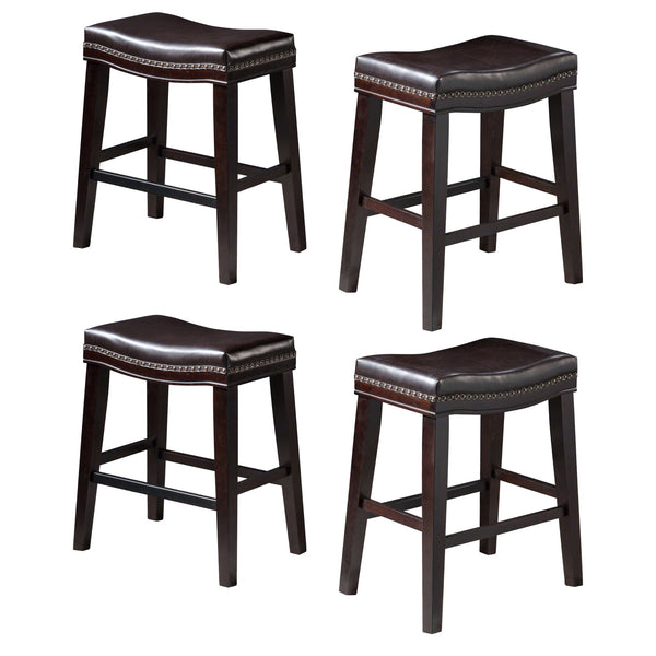 English Elm Christopher Knight Home® - 26" Elegant Saddle Counter Stool Set Of 4 With Nailhead Trim - Dark Brown Pu Upholstery & Sturdy Design 62474.00PU-2