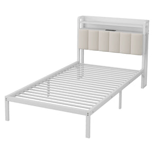 English Elm Ful Full-over-Twin Metal Bunk Bed with Desk, Bookshelves, LED Lighting & USB Charging Station, White W2580S00041